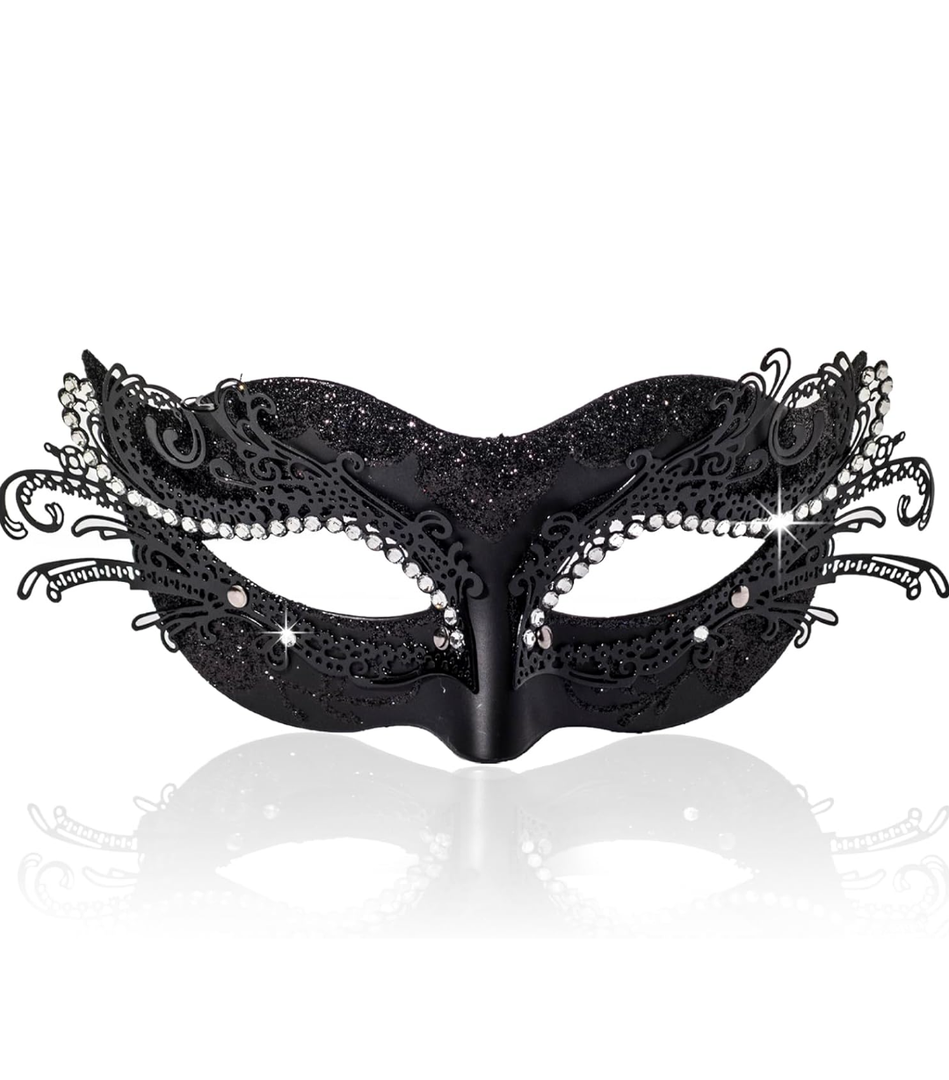 BCARICH 2025 New Masquerade Mask for Women, Metal Filigree Venetian Mask with Sparkle Rhinestone for Mardi Gras