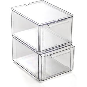 BINO | Clear Stackable Storage Drawers, Medium - 2 Pack | Clear Storage Drawers with Built-In Handles | Durable Plastic Organizer Drawer | Modular Stackable Drawer Acrylic Organizer