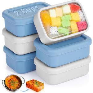 Teenyyou 6 Packs Silicone Soup Freezer Molds with Lid Silicone Soup Freezer Trays Rectangle Reusable Food Preserving Tray Freezing Sauces Stews (Dark Blue, High-grade Gray,2 Cup)