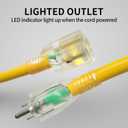 POWGRN 50 Ft 10AWG Outdoor Extension Cord Waterproof Heavy Duty 10 Gauge 3 Prong, Flexible Cold-Resistant Long Power Cord Outside with Lighted Indicator End, 15Amp 1875W SJTW Yellow ETL Listed
