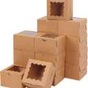 Moretoes 50pcs Cookie Boxes with Window, 4x4x2.5 Inches Brown Bakery Boxes Pastry Container for Small Cookies, Treats and Desserts