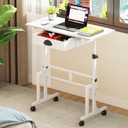 Cidaziya Adjustable Height Standing Desk for Walking Pad Treadmill, Portable Rolling Desk for Laptop with Drawer, Small Moblie Sit to Stand Desk On Wheels with Stiffener for Home Office Dorm Bedroom (White)