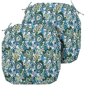 Magpie Fabrics Indoor Outdoor Cushion Cover Replacement 2 Pack, NO Insert! Water Repellent Slipcover with Ties Decor for Patio Garden Chair Seat Sofa Bench Wicker(Botanical Blue Green, 20x18x4 Inch)