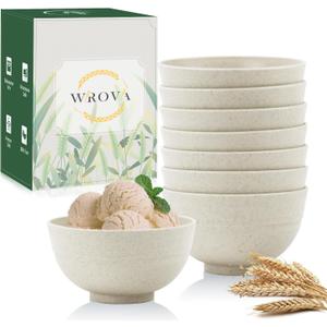 Wrova Wheat Straw Dessert Bowls 10oz Set of 8 - Unbreakable snack Bowls For kids - Mini Bowls for Ice Cream,Snack and Fruits - Microwave & Dishwasher Safe Appetizer Bowl Sets - Beige