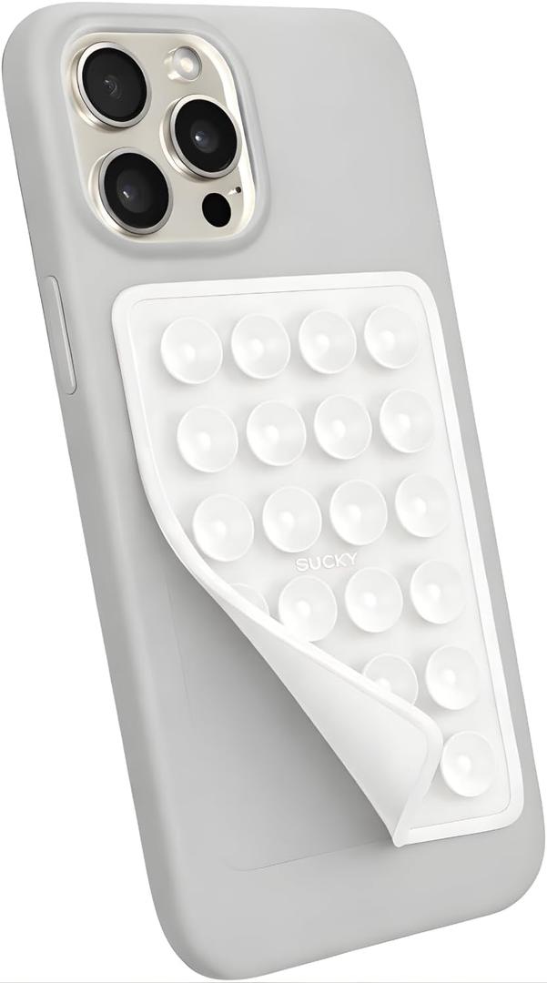 Suction Phone Case Mount, Phone Sticky Grip for iPhone and Android, Adhesive Phone Accessory, Hands-Free Mirror Shower Phone Holder for Videos and Selfies (White, Blue) Pack of 2 
