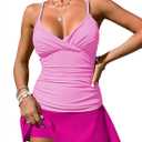 Pink Queen Women's Tummy Control Two Piece Tankini Swimsuits Push Up Swimwear Bathing Suits Pink, XL