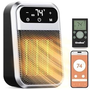 GiveBest Digital Space Heater, 1500W/750W Portable ETL Listed Electric Heater with 4 Modes, 1s heating, Timer, Overheating & Tip-Over Protection, Portable Heater for Indoor use