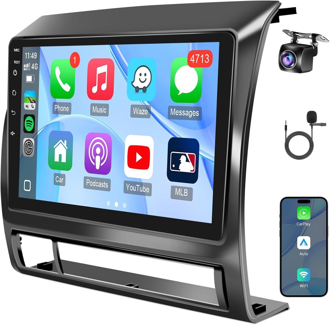 Android 12 Car Radio for Toyota Tacoma 2005-2015 Stereo with Wireless Carplay Android Auto - 9" Toush Screen Head Unit for Tacoma with In-dash GPS, WiFi, BT, SWC, FM + AHD Backup Camera + MIC