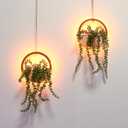 Comtelek 2pcs Artificial Hanging Plants with Lights Fake Succulents Plant in Pot Boho Wall Decor Fake String of Pearls with Lanyard for Bathroom Living Room Home Balcony Ceiling (Wood)