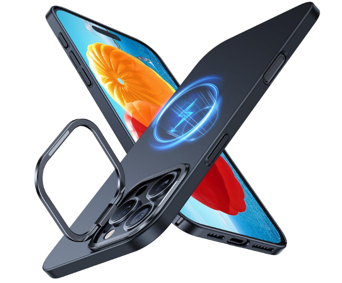 TORRAS Magnetic Slim Fit for iPhone 16 Pro Case with Stand, Compatible with MagSafe, Builtin Stash Stand, Ultra Thin 16 Pro Case, Lightweight AntiScratch Matte Hard Phone Case 6.3 inch, Black