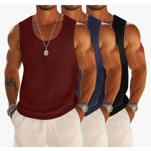 Riyiper 3 Pack Mens Big and Tall Tank Tops Waffle Knit Casual Sleeveless Shirts Plus Size Summer Muscle Tees, XL