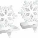 sunepany Christmas Stocking Holders for Mantle Set of 2 Silver Snowflake Stocking Holder for Fireplace Weighted Stocking Hangers Christmas Stocking Hooks for Window Sill Christmas Home Party Decor