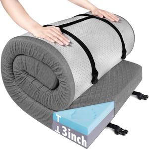 Memory Foam Camping Mattress Pad 3 Inch Thick, Portable Sleeping Pad with Waterproof Cover, Portable Roll Up Cot Mattress Pad Floor Mat for Travel Truck Bed Tent, Cot:72*24*3