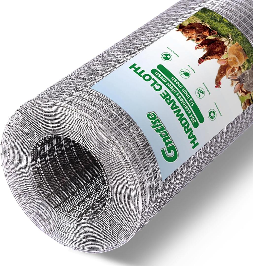 Hardware Cloth 1/4 inch 23 Gauge Small Size 304 Stainless Steel mesh Chicken Welded Wire Fencing Wire Mesh Roll Fencing Garden Fence Squirrel Tunnel Network 12in10ft