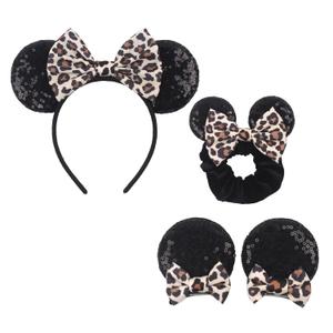 Leopard Mouse Ears Headband, Animal Party Headwear - Classic Ears Clips, Scrunchies, Princess Accessories for Women and Girls