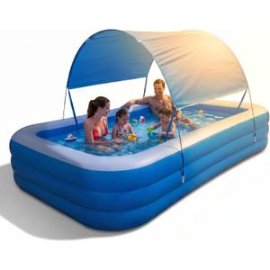 Inflatable Pool with Canopy,116" X 67" X 22" Large Inflatable Pool for Kids,Adults Thickened Family Swimming Pool for Toddlers, Outdoor, Garden, Backyard, Summer Water Party (XL)
