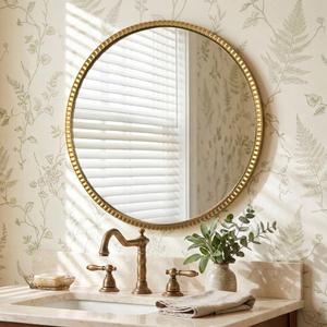 32" Large Gold Round Bathroom Wall Mounted Mirror with Vintage Metal Framed