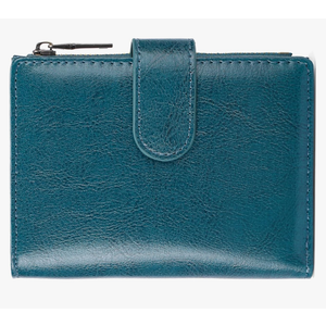 GAEKEAO Small Wallets for Women Leather RFID Blocking Bifold Zipper Pocket Wallet Card Case Purse with ID Window, Type 1 Wax Peacock Blue, 8819-KQL