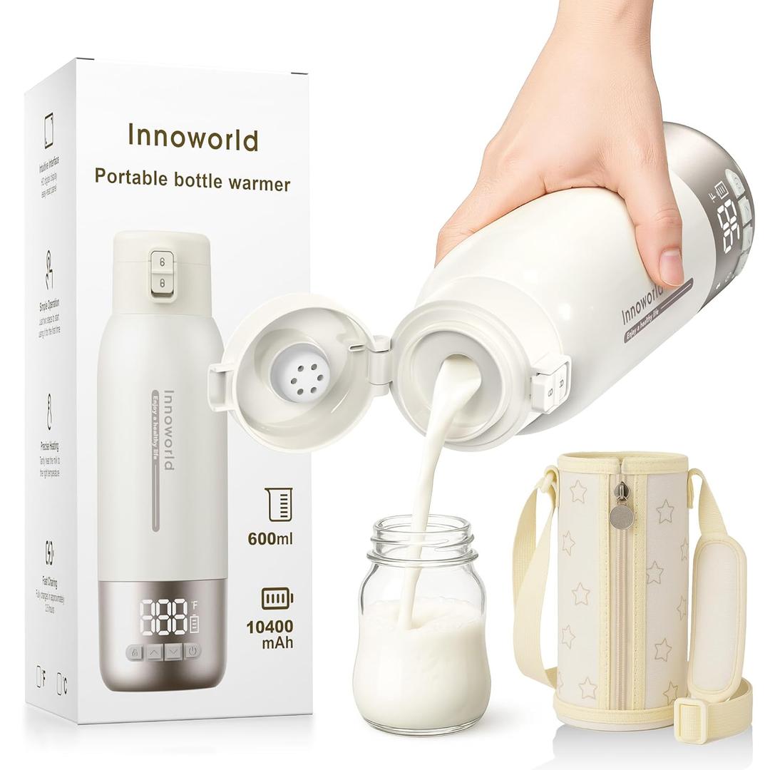 Portable Bottle Warmer for Travel, 20 oz Large Capacity Bottle Warmer On The Go, 10400mAh Long-Lasting Battery & Super Fast Charging in 2.5 Hours, Fast Heating for Breastmilk, Formula, Water