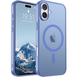 SUPFINE Magnetic for iPhone 16 Case (Compatible with MagSafe) (Military Grade Drop Protection) Slim Translucent Matte Shockproof Phone Cover,Blue Purple