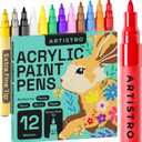 ARTISTRO 12 Acrylic Paint Markers, Acrylic Paint Pens, Fabric Markers for Textile, Rock, Glass, Wood, Paper, Ceramic, Canvas DIY Art Supplies Kit for Kids and Adults (Extra Fine Tip, 12)