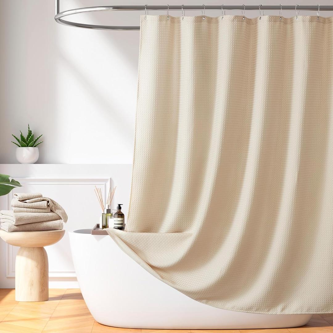 Madison Park Shower Curtain Waffle Weave, Vibrant Dyed, Waffle Shower Curtain 3M Scotchgard Moisture Management, Farmhouse Shower Curtains for Bathroom, Standard: 72x72 Beige