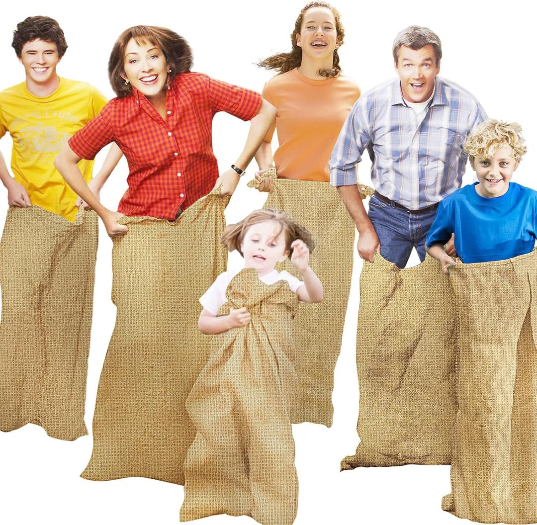 CWLAKON 6 Pack Large Burlap Potato Sack Race Bags for Kids Adults, Field Day Family Reunion 4th of July Easter Halloween Game, Outdoor Camping Picnic Birthday Party Outside Yard Lawn Carnival Games