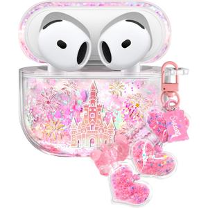 Coralogo for Apple for Airpods 4 Case - Women Girls Cute Girly Kawaii 4th Generation for Airpods Cases Cover Glitter Liquid Sparkle Castle Hard Shell Keychain Funda Estuche Forro para Airpod 4 Gen