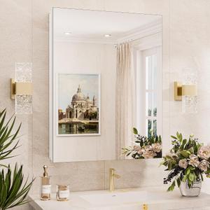 TokeShimi 24x32 Mirrored Medicine Cabinet Recessed or Wall Mount, Aluminum Tempered White Bathroom Medicine Cabinet with Mirror with Stepless Adjustable Storage Metal for Modern Farmhouse