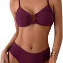 SweatyRocks Women's Two Piece Bikini Set Ring Linked Ruched Underwire Bikini Bathing Suit Swimwear Set Swimming Suit (Medium, Red Violet)