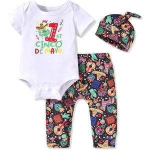 fioukiay Preemie Newborn Baby Girls Clothes Infant Little Kids Romper Bodysuit Pants Headband Clothing Set Summer Outfits (Cinco De Mayo Cactus 01)