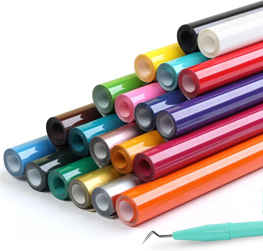 HTVRONT HTV Heat Transfer Vinyl Bundle - 20 Pack 12'' x 3FT Iron on Vinyl for All Cutting Machine, Easy to Use Heat Transfer Vinyl for T Shirts, HTV Vinyl Bundle with 20 Assorted Colors