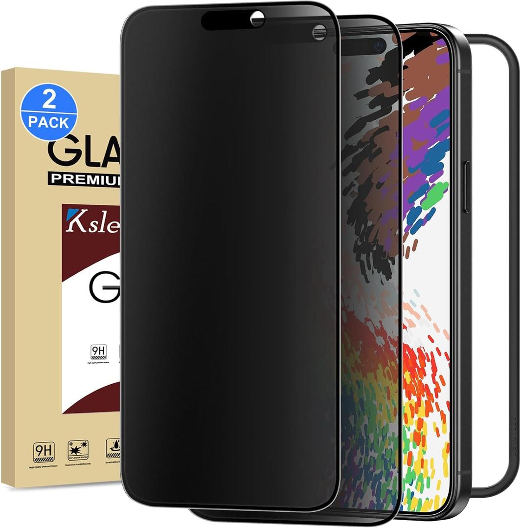 2 Pack Matte Privacy Screen Protector for iPhone 17 / iPhone 16 Pro 6.3-inch with Installation Tool, Full Coverage Anti Spy Anti Glare 9H Tempered Glass Film, Case Friendly