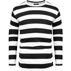 iClosam Mens Black and White Striped T Shirt Long Sleeve Crewneck Casual Basic Tee Cotton Pullover Tops S-3XL (Medium)