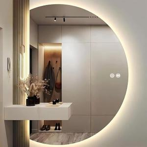 Half Moon Mirror-Anti-Fog Bathroom Mirror with LED Lights with 3 Color Dimmable, Backlit & Stepless Dimming Smart Vanity Mirrors for Small Bathroom (Left/Right Universal, 47" L x 33" W)