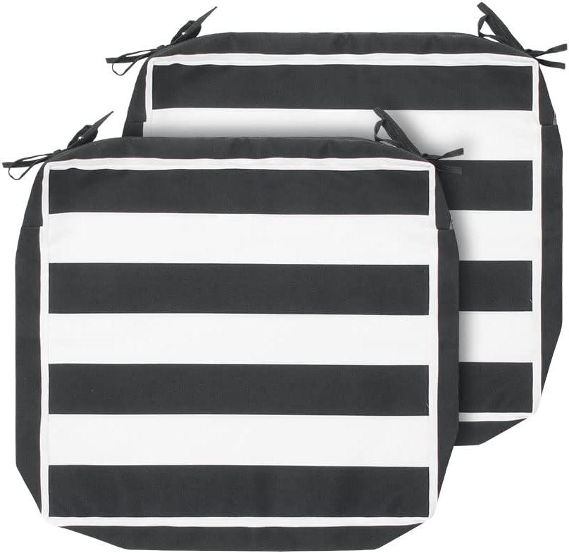 Magpie Fabrics Indoor Outdoor Cushion Cover Replacement 2 Pack, NO Insert! Water Repellent Slipcover with Ties Christmas Decor for Patio Garden Chair Seat Sofa Bench Wicker(Black White, 22x20x4 Inch)