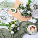 Hoteam 72 Heads White Green Artificial Rose Flowers 6 Bouquet Wedding Decoration Faux Flower Arrangement Bouquet with Stem Bridal Shower Gift Floral Centerpiece for Tables