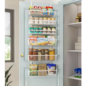 Mefirt Over The Door Pantry Organizer, Pantry Organization and Storage, 6Tier Deep Baskets Hanging HeavyDuty Metal, Wall Spice Rack Seasoning Shelves for Home & Kitchen, Laundry Room Bathroom, White
