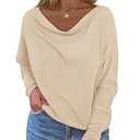 Okiwam Women's Fall Tops Cowl Neck Long Batwing Sleeve Shirts Oversized Tunic Dressy Casual Blouses 2026 Fashion Clothes-S Khaki