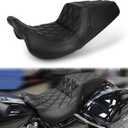 One Piece Rider Passenger Seat Driver Gel Seat Compatible with Harley Touring Street Glide Road Glide Road King Electra Glide 2008-2022 (Black Stitching&Diamond Pattern)