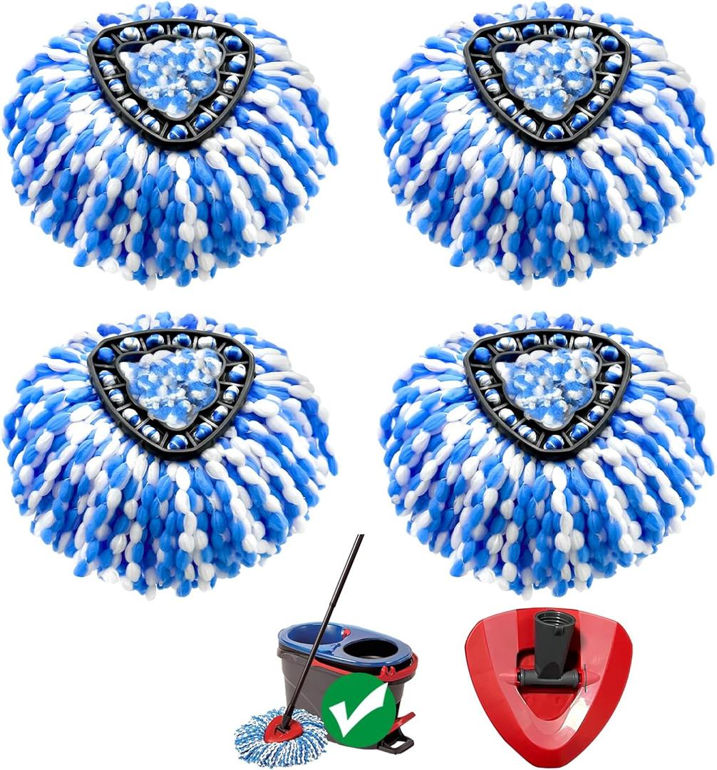Replacement Mop Heads Compatible with 2-Tank RinseClean Spin Mop, 4 Pack Microfiber Mop Refills with Base Cover, Secure Fit, Machine Washable, Reusable for Hardwood Floor, Tile & Pet Hair
