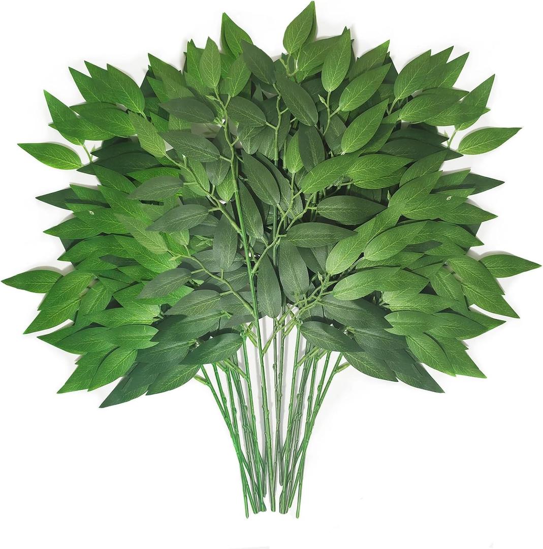 60Pcs Italian Ruscus Greenery Stems Bulk for Filler Table Centerpieces 18" Artificial Silk Greenery Leaves for Bouquet