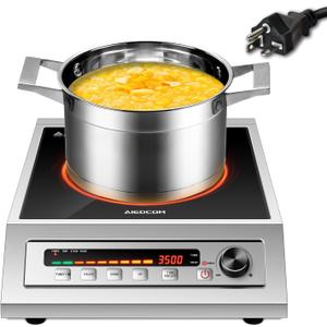 3500W 208v~240v Commercial Induction Cooktop, Multifunctional Induction Electric Stove, Countertop Burner with Press/Knob Controller, LED Strip Display (Silver)