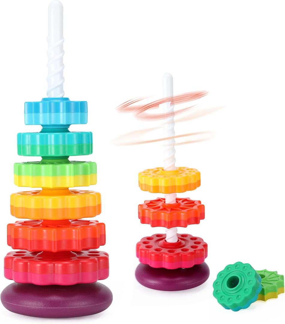 Educational Spinning Stacking Toys, 1-3 Rainbow Ring Stacker Montessori for Babies, Sensory Toys for Toddlers, Christmas and Birthday Gifts Suitable for Boys and Girls