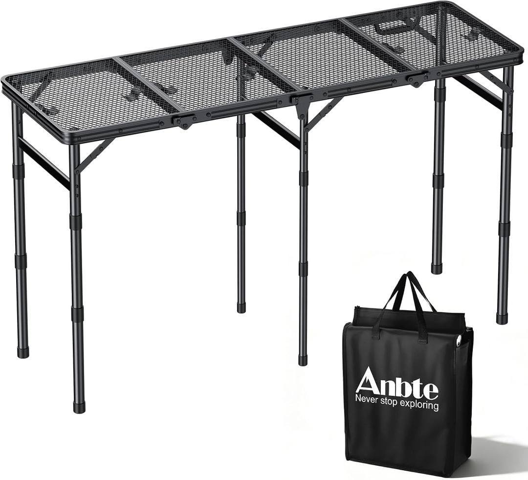 Anbte 4-Fold Grill Table, 3 Adjustable Height Max 27.5", 46" X 16", Black, 45.67"L x 16"W x 27.5"H