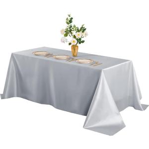Horbaunal Silver Satin Tablecloth 60 x 102 Inches Rectangle Satin Table Cover Bright Silk Table Cloth for Wedding Party Banquet