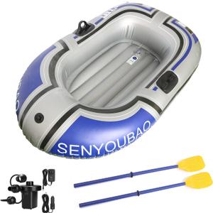 ptlsy Inflatable Boat, Swimming Pool Lake Float Raft for Adults, Portable Fishing Boat Raft for Lake with Oars Hand Pump