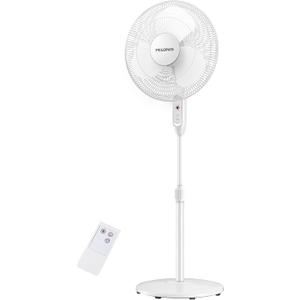 PELONIS 16'' Pedestal Fan for Bedoom with Remote, Upgraded, Standing Fan with 7-Hour Timer, 90 Oscillation, 3-Speeds, Adjustable Height, Electric Cooling Fans for Living Room and Office