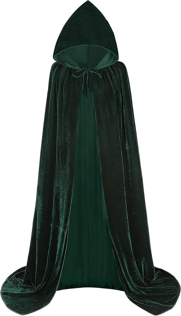 Unisex Hooded Cape Long Velvet Cloak with Hood Halloween Christmas Cosplay Costumes 63inch A001GXL Green (XL)