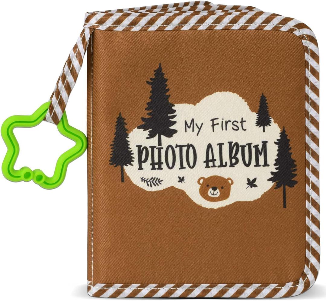 Baby's My First Family Album Soft Photo Cloth Book Forest Brown Bear My First Book of Photos Baby Memory Album Gift Holds 4x6 Pictures for Babies Newborn Toddler & Kids Baby Shower